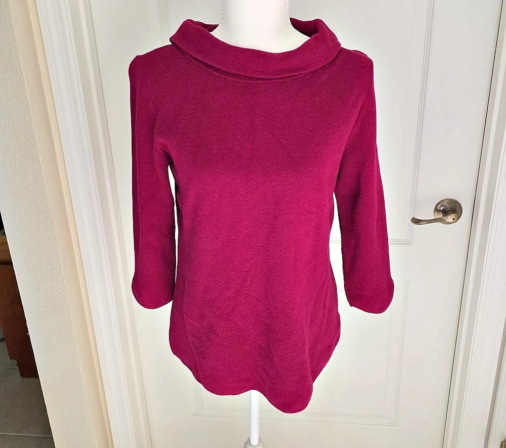 Talbots Cowl Neck Sweater in Raspberry Petite Medium Like New